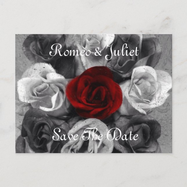 Faire-part Carte postale "Save The Date" Rose Noir Blanc (Devant)