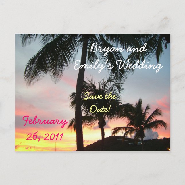Faire-part Carte postale "Sunset Palms" pour annoncer une dat (Devant)