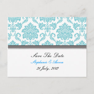 Faire-part Carte postale 'Turquoise Damask Save The Date'
