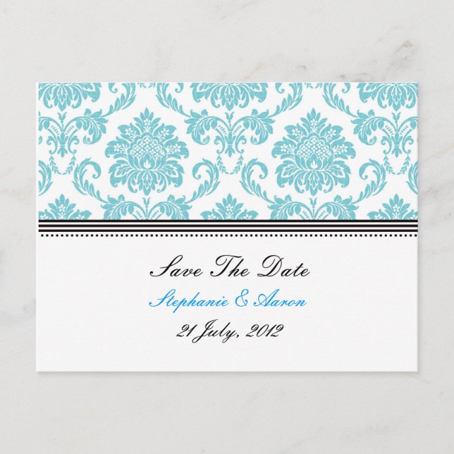 Faire-part Carte postale 'Turquoise Damask Save The Date' (Devant)