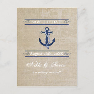 Faire-part Carte postale vintage d'ancre nautique pour mariag