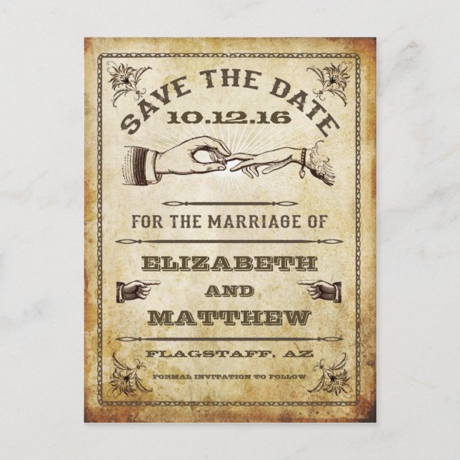 Faire-part Carte postale vintage d'annonce de date (Devant)