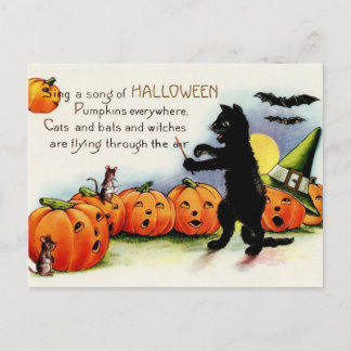 Faire-part Carte postale vintage de chat de citrouilles de