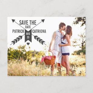FAIRE-PART CARTE POSTALE VINTAGE FLECHES ET COEUR POUR ANNONC