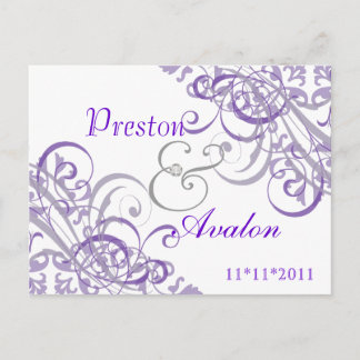 Faire-part Carte postale violette de save the date baroque ex
