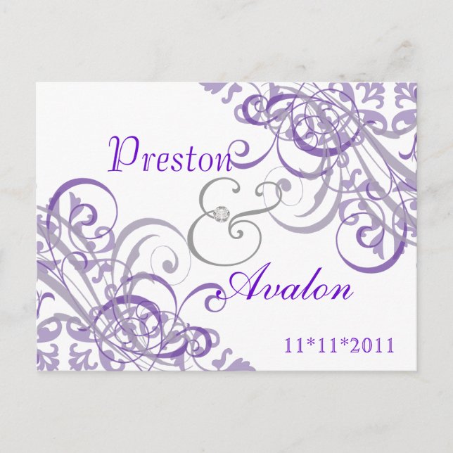 Faire-part Carte postale violette de save the date baroque ex (Devant)