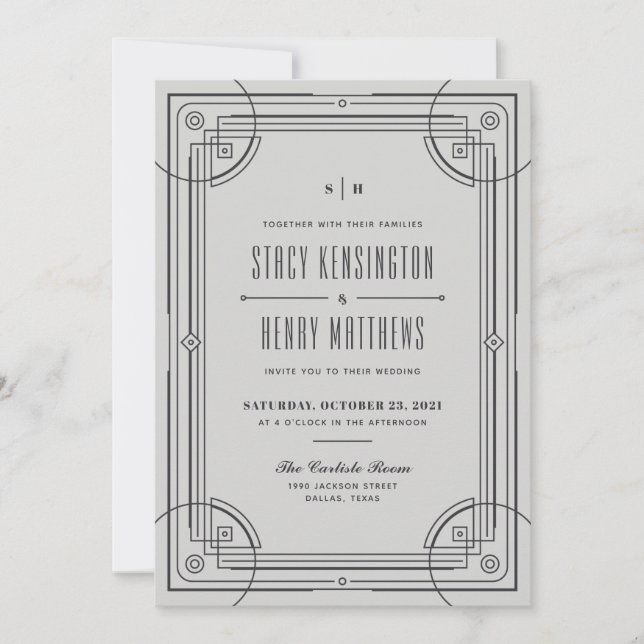 Faire-part Carton d'invitation de mariage à cadre Deco modern (Devant)