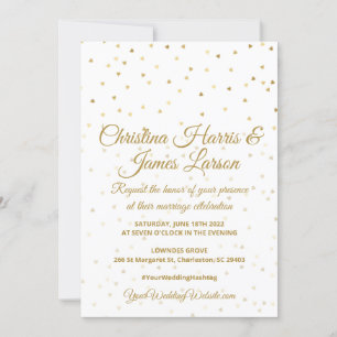 Faire-part Cartons d'invitation de mariage coeurs dorés