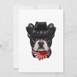 Faire-part Casquette de cowboy et Drapeau Français Bulldog po