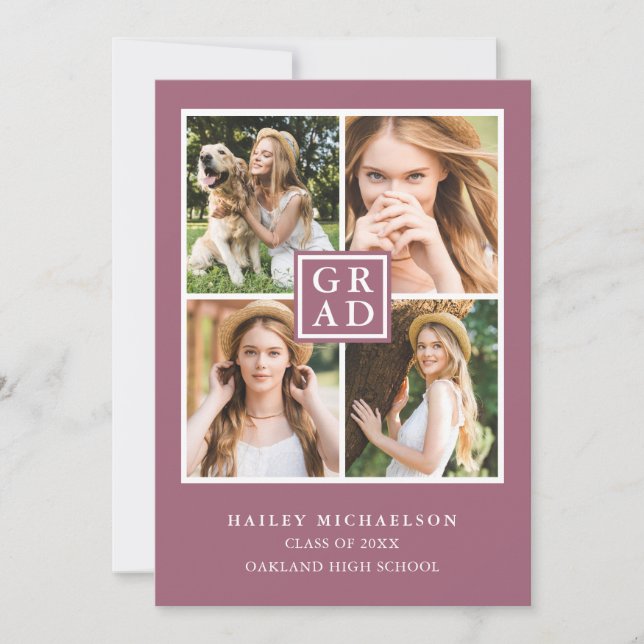 Faire-part Cassis violet moderne photo Collage Graduation (Devant)