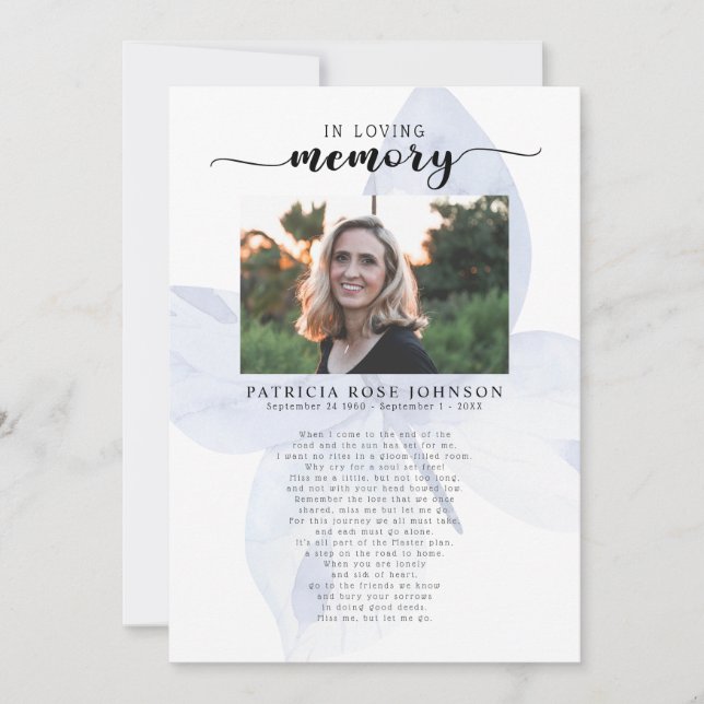 Faire-part Célébration de la vie Funeral Poem Card (Devant)