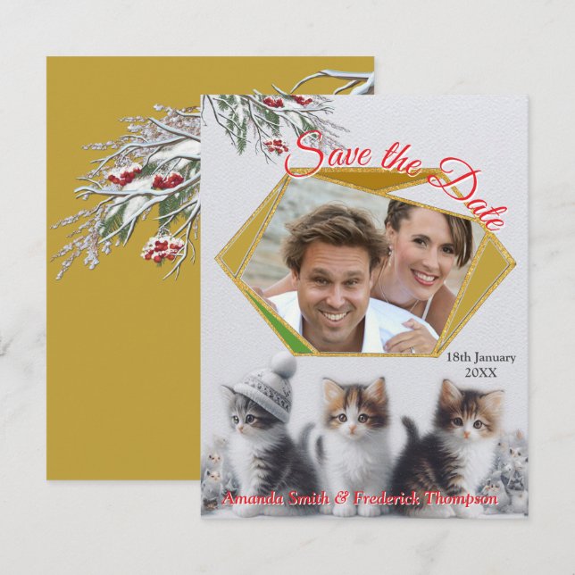 Faire-part Célébrations d'hiver dans la neige, avec Kittens (Devant / Derrière)