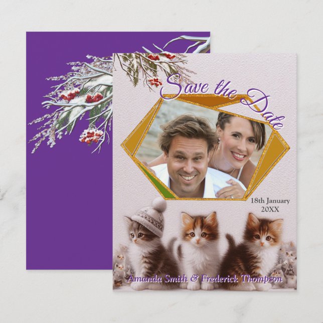 Faire-part Célébrations d'hiver dans la neige, avec Kittens (Devant / Derrière)