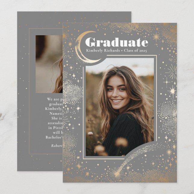 Faire-part Celestial Modern Graduate Photo Graduate (Devant / Derrière)