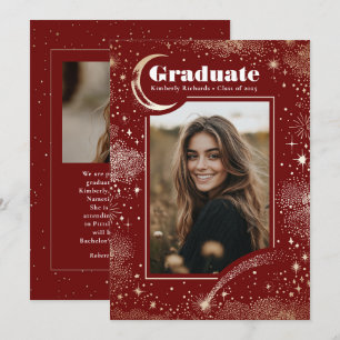 Faire-part Celestial moderne Red Graduate photo Graduate