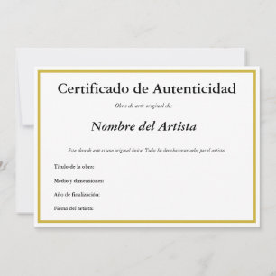 Faire-part Certificat d'authenticité espagnol pour l'art