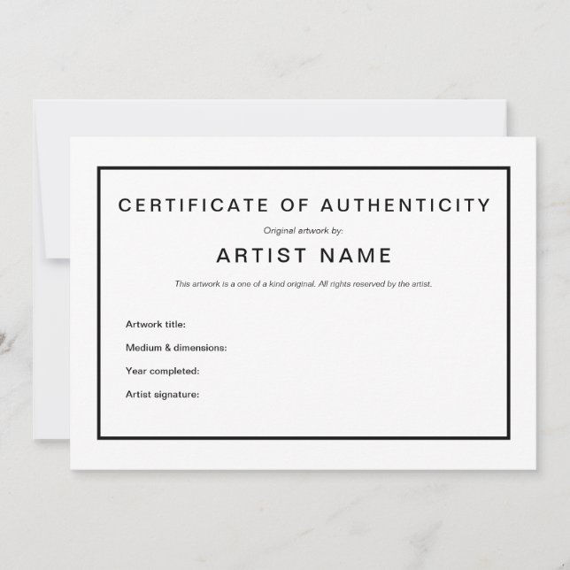Faire-part Certificat d'authenticité moderne pour l'art (Devant)