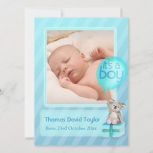 Faire-part C'est un garçon photo bébé nouveau-né bleu aqua
