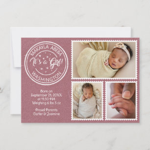 Faire-part C'est une fille ! Timbres-poste