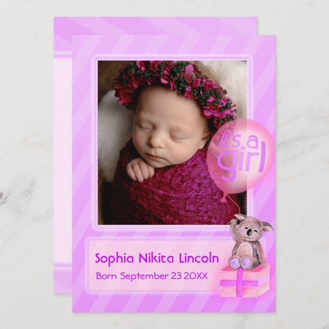 Faire-part C'est une photo de fille nouveau-né rose bébé (Devant / Derrière)