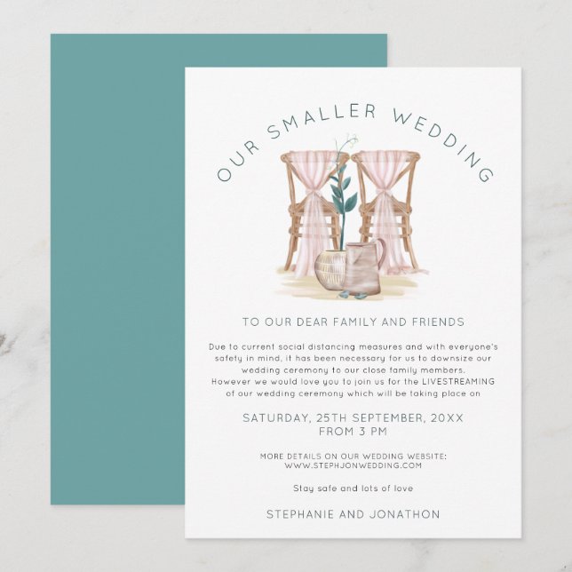 Faire-part Chaises de mariage plus petites style Boho Downsiz (Devant / Derrière)