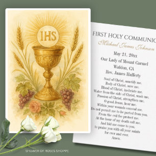 Faire-part Chalice de prière communion avec raisins de blé