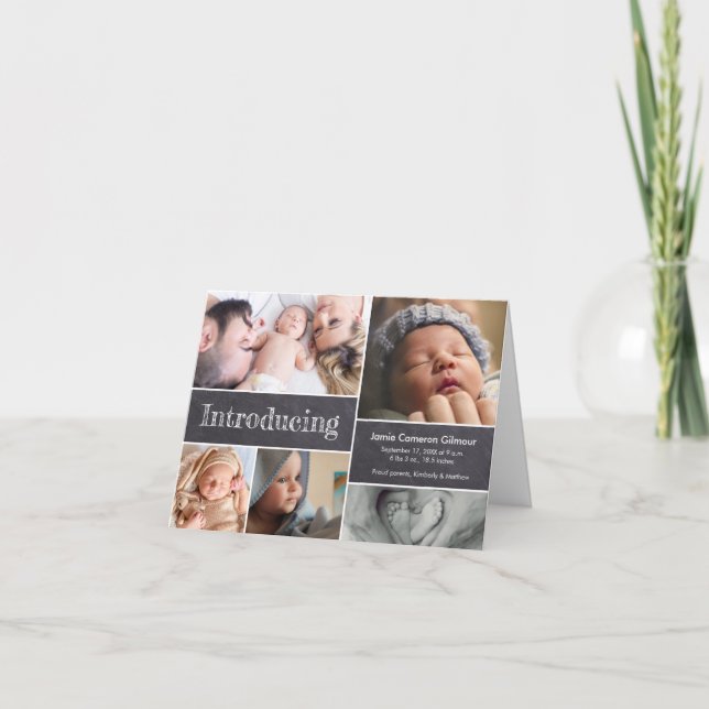 Faire-part Chalkboard Simple Introduire Baby Multiples Photos (Devant)