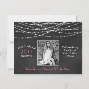 Faire-part Chalkboard Sparkle String Lights Photo Graduation