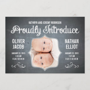 Faire-part Chalkboard Twins Annonces de naissance