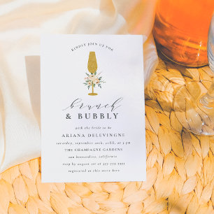 Faire-part Champagne d'or Aquarelle Brunch Floral & Bubbly