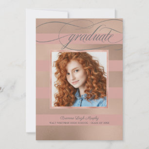 Faire-part Champagne Rose Gold Stripes avec diplômé en photo
