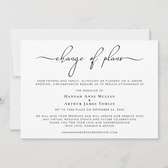 Faire-part Changement de plans de mariage intimiste Texte ten (Devant)