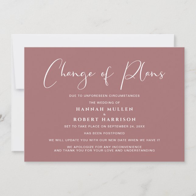 Faire-part Changement de plans Report Rose poussiéreuse (Devant)
