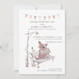 Faire-part Chat et chien sur un banc animal Mariage à thème