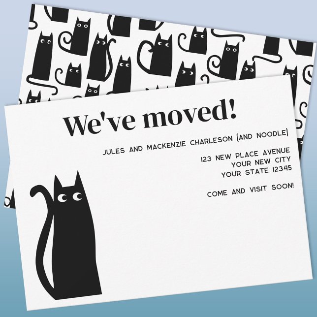 Faire-part Chat noir Déménager Nouvelle maison (Fun black cat moving announcement new home change of address card)