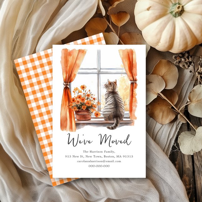 Faire-part Chat Tabby Automne | Nouvelle adresse déplacée (Créateur téléchargé)