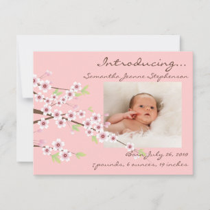 Faire-part Cherry Blossom rose & Brown bébé fille photo naiss