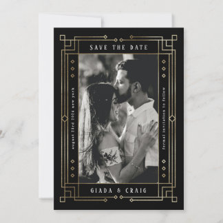 Faire-part Chic Art déco moderne Faux or noir Save the Date