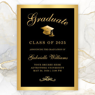Faire-part Chic Black Gold Frame Script Graduation