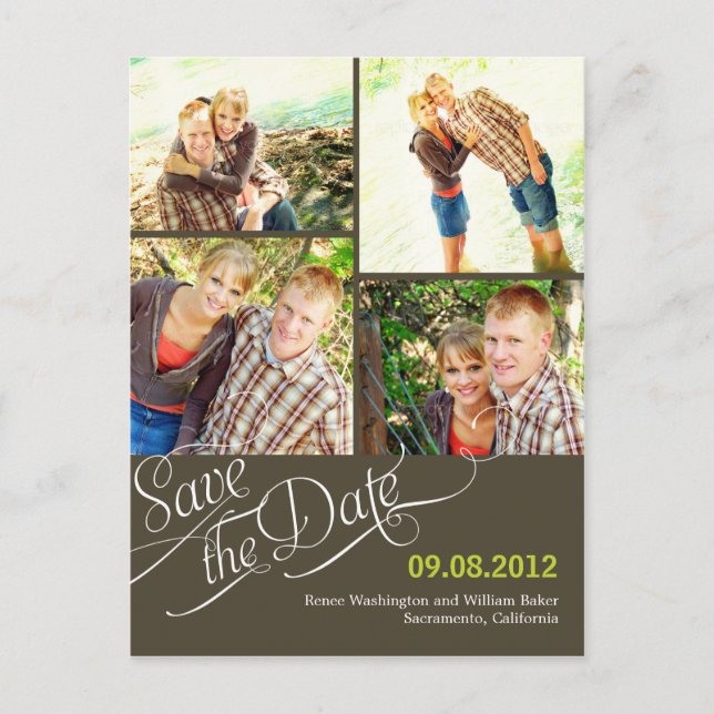 Faire-part Chic Calligraphy Enregistrer La Date Carte Postale (Devant)
