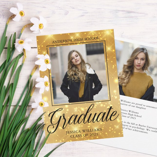 Faire-part Chic Graduate Photo Gold Sparkle 2023 Graduation (Créateur téléchargé)