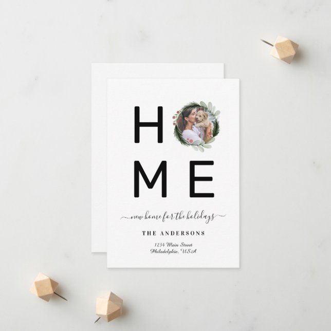 Faire-part Chic Nouvelle maison pour vacances Wreath Photo Mo (Devant/Arrière en situation)