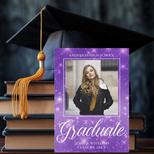 Faire-part Chic Purple Sparkle Graduate Photo 2025 Graduation (Créateur téléchargé)