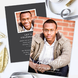 Faire-part Chic Simple Moderne Script Deux Diplômes Photo
