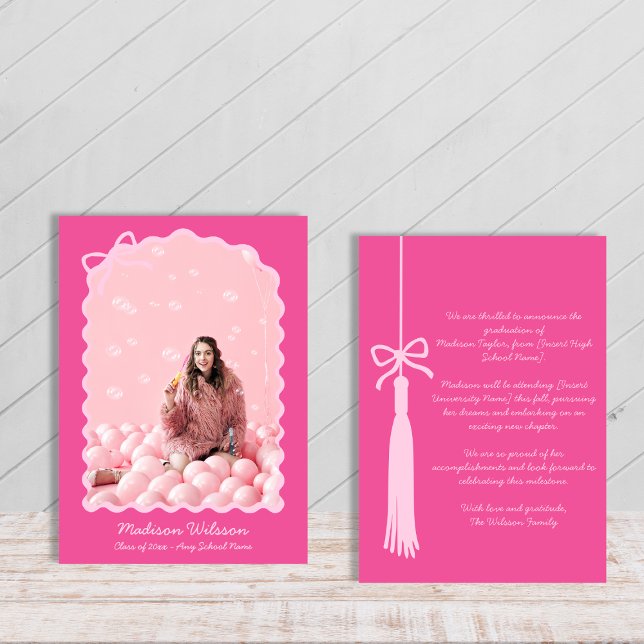 Faire-part Chic Tassel Bow Pink Grad Photo 2025 Graduation (Chic Tassel Bow Pink Grad Photo 2025 Graduation Announcement)