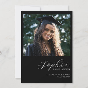 Faire-part Chic tendance noir manuscrit photo Graduation