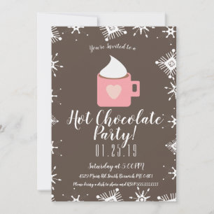 Faire-part Chocolat Chaud de Camp et Flocons de Neige Fête d'