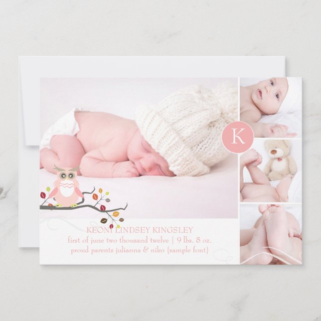 Faire-part Chouette rose PixDezines/do-it-yourself couleur ac (Devant)