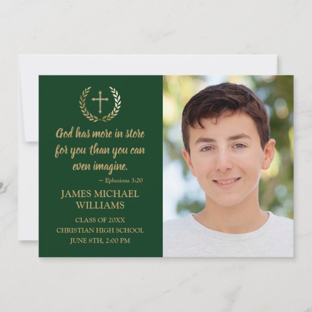 Faire-part Christian Bible Verse Photo Green Graduation (Devant)
