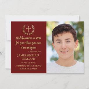 Faire-part Christian Bible Verse Photo Maroon Boy Graduation